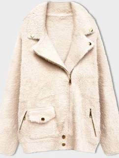 Krátká vlněná bunda typu "alpaka" v ecru barvě (553)