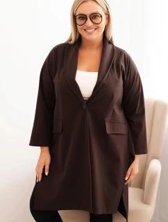 Dámská narzutka Plus Size Punto s bavlnou na knoflík hnědá