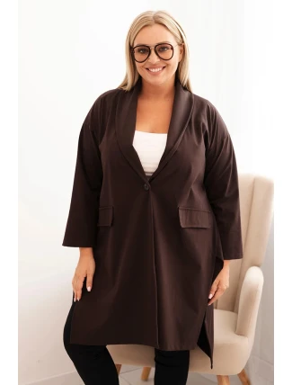 Dámská narzutka Plus Size Punto s bavlnou na knoflík hnědá