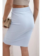 Dámská pruhovaná bavlněná sukně s rozparkem a ozdobnými knoflíky modrá