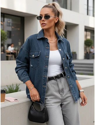 Dámská tmavě modrá džínová košilová bunda FashionStreet TY5689