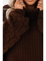 650-1 Teplý rolák oversize s širokými rukávy - čokoládový