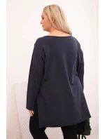 Dámská bavlněná blůza Plus Size asymetrická s dlouhým rukávem granátová