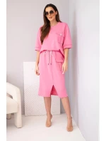 Dámský komplet máslový s halenkou a midi sukní růžový