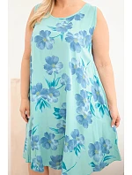 Dámské šaty Plus Size z viskózy s květinovým vzorem na ramínkách mentolová