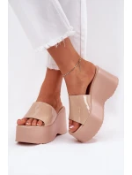Laky Dámské Pantofle Na Platformě A Klínu Béžové Nellevia