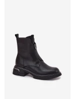 Dámské kozačky z pravé kůže na nízkém podpatku Černé Karisse