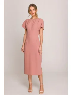 S398 Tužkové šaty s rozparkem na boku - růžové