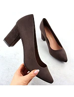 Dámské semišové lodičky na sloupek podpatku PB414 / SK403E Tmavě hnědá - Sergio Leone