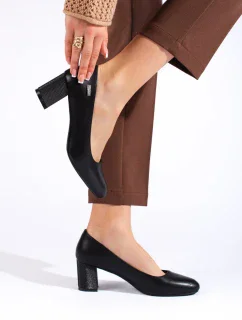Luxusní černé lodičky dámské na širokém podpatku