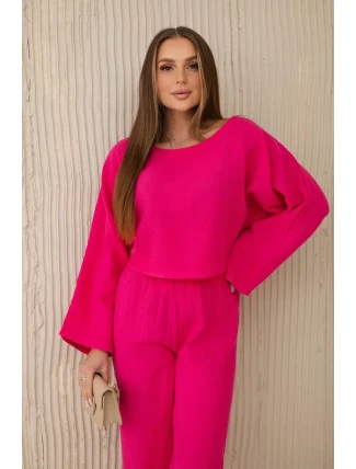 Mušelínový komplet halenka + kalhoty fuchsie Mušelínový komplet halenka + kalhoty fuchsie