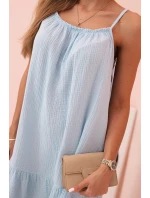 Dámská mušelínová šaty na ramínkách s volánem modrá Dámská mušelínová šaty na ramínkách s volánem modrá