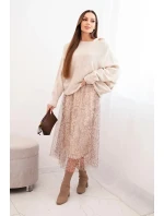 Dámský komplet s vlněným svetrem a viskózovou šaty béžový