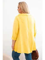 Dámská bavlněná blůza Plus Size asymetrická s ohrnutým rukávem žlutá