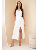 Dámské bavlněné midi šaty bez rukávů s řasením bílá