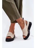 Kožené dámské sandály na klínu Artiker 54C0401 béžové