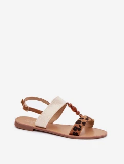 Ploché Dámské Sandály S Korálky Leopardí Hnědé Virona