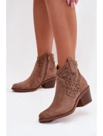 Odkryté Kožené Kovářské Dámské Boty na Podpatku S.Barski HY61-8012 Hnědé