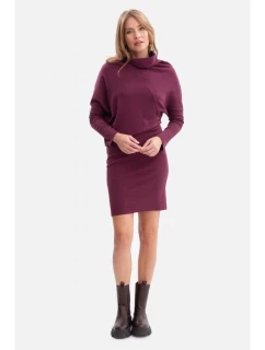 B309 Žebrový úplet blůzových šatů - švestka