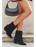 Dámské kotníkové boty na sloupku s třásněmi a zlatými přezkami Evelisse – černé