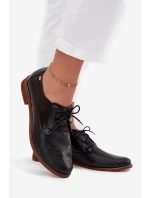 Dámské kožené elegantní šněrovací polobotky Zazoo 4238 Černé