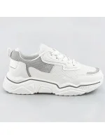 Bílo-šedé dámské sneakersy s brokátovými vsadkami (LU-2) Bílo-šedé dámské sneakersy s brokátovými vsadkami (LU-2)