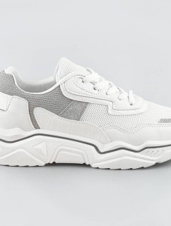 Bílo-šedé dámské sneakersy s brokátovými vsadkami (LU-2)