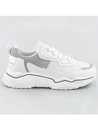 Bílo-šedé dámské sneakersy s brokátovými vsadkami (LU-2) Bílo-šedé dámské sneakersy s brokátovými vsadkami (LU-2)
