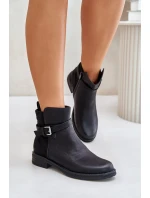 Zateplené Boty Na Plochém Podpatku Se Páskem Černé Sabamessa