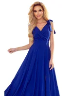 ELENA - Dlouhé dámské šaty v chrpové barvě s výstřihem a zavazováním na ramenou 405-2 ELENA - Dlouhé dámské šaty v chrpové barvě s výstřihem a zavazováním na ramenou 405-2