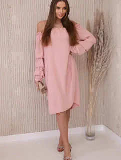 Španělské šaty s ozdobnými rukávy tmavě pudrově růžová