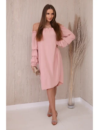 Španělské šaty s ozdobnými rukávy tmavě pudrově růžová Španělské šaty s ozdobnými rukávy tmavě pudrově růžová