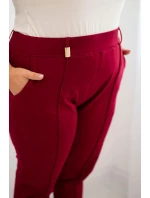 Dámské bavlněné kalhoty Plus Size s elastickým pasem bordové