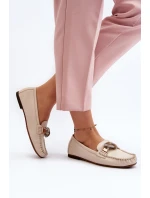 Dámské kožené mokasíny s ozdobou Laura Messi 2761 béžové