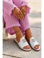 Elegantní Dámské Lesklé Žabky S Ozdobou S.Barski KV27-050 Stříbrné Elegantní Dámské Lesklé Žabky S Ozdobou S.Barski KV27-050 Stříbrné