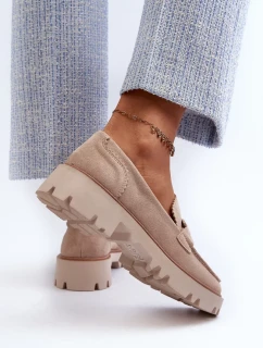 Semišové dámské mokasíny s ozdobou D&A béžová