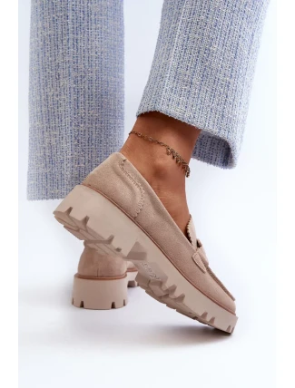 Semišové dámské mokasíny s ozdobou D&A béžová