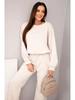 Dámský komplet máslová mikina s broží a kalhoty s rovnou nohavicí béžový