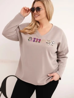 Dámská mikina Plus Size s nápisem a výstřihem do V fango
