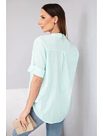 Dámská bavlněná košilová halenka s krátkým rukávem a kapsičkou mátová Dámská bavlněná košilová halenka s krátkým rukávem a kapsičkou mátová