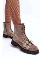 Dámské módní boty se zipem a ozdobami D&A MR870-76 Šedohnědá