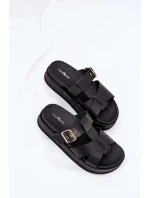 Dámské Pantofle Na Platformě S Pásky A Sponou Černé Elimessa