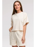 B294 Oříznutá mikina s krátkým rukávem - vanilka