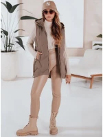 Dámská prošívaná vesta s kapucí tmavě béžová FashionStreet TY5109 Dámská prošívaná vesta s kapucí tmavě béžová FashionStreet TY5109