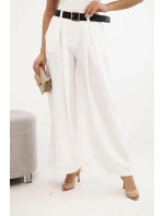 Dámské kalhoty s širokými nohavicemi a ecru páskem ecru