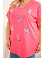 Dámská bavlněná halenka Plus Size s peříčky růžová