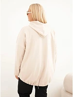 Dámská mikina Plus Size z viskózy s kapucí a klokánkou kapsou béžová Dámská mikina Plus Size z viskózy s kapucí a klokánkou kapsou béžová