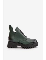 Zazoo 60451 Dámské kožené boty s ozdobou tmavozelené