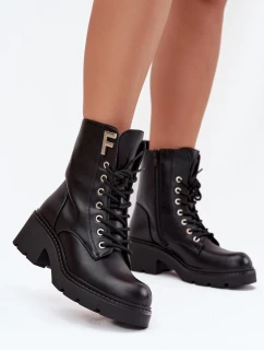 Dámské workery kotníkové boty na klínku zateplené s písmenem F černé Lurina