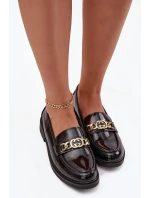 Lakované dámské mokasíny se zlatou ozdobou S.Barski – černé